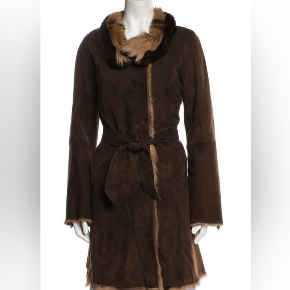 Gerard Darel Brown Suede Goat Skin Shearling Toscana Coat - Picture 11 of 16